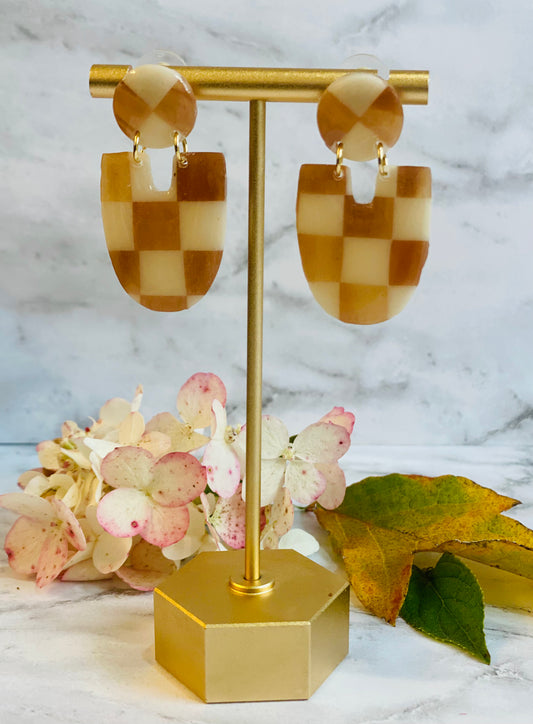 Blond Tortoise Shell Checkerboard Dangles