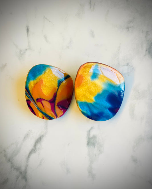 Fire Pit Tie Dye Organic Circle Studs (large)